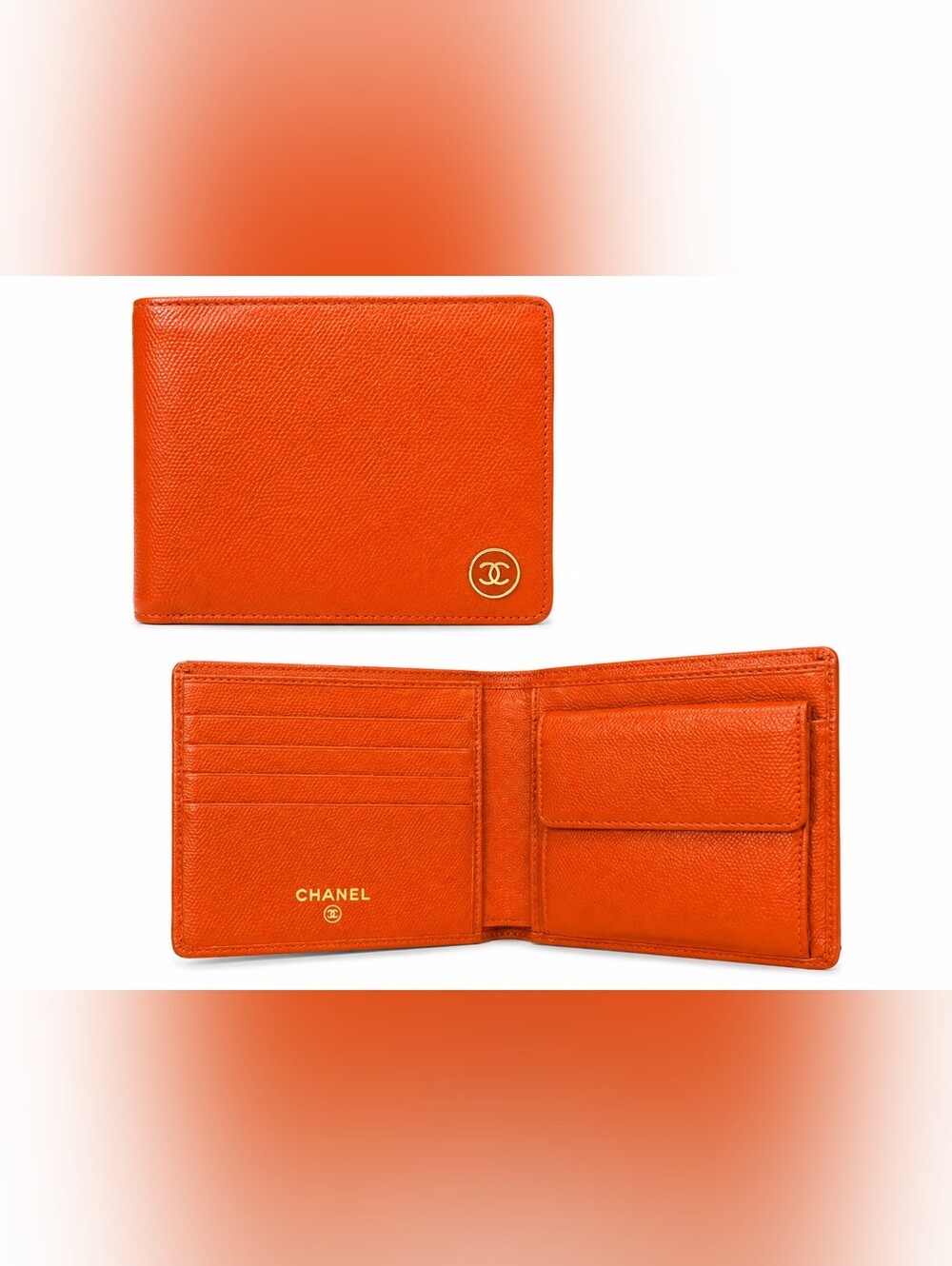 Chanel Men's Orange Bifold Wallet with Gold Logo